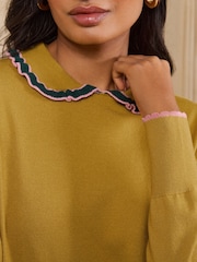 Love & Roses Green Tipped Ruffled Collar Long Sleep Knitted Top - Image 2 of 4