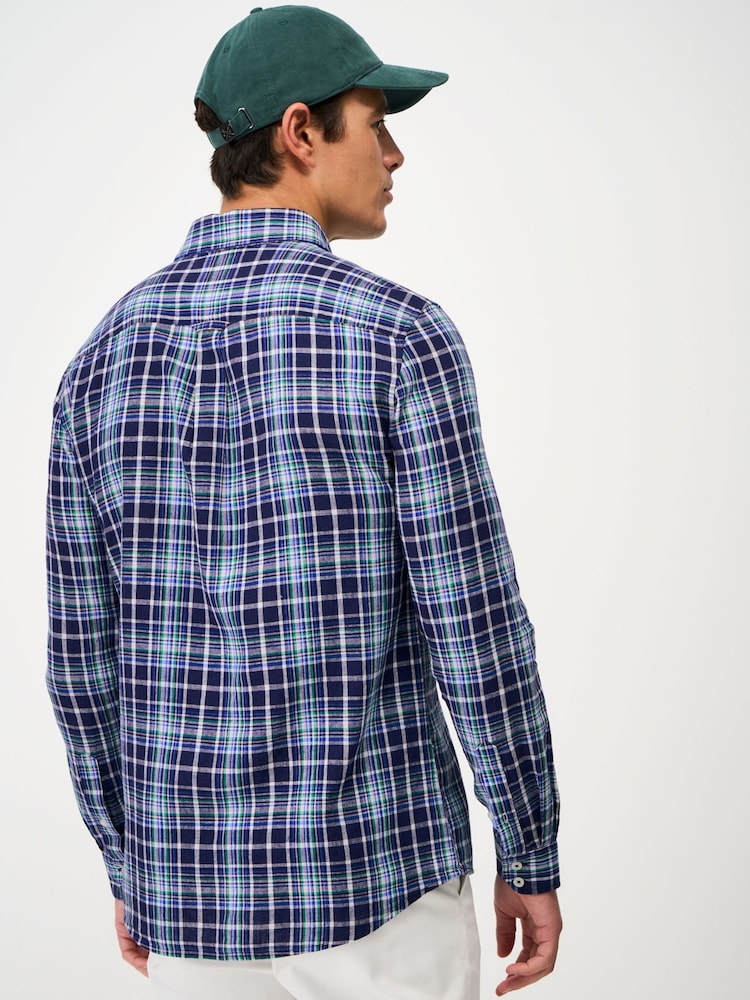 Crew Clothing Blue Long Sleeve Linen Check Shirt - Image 2 of 5