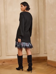 Love & Roses Black Checked Woven Mix Crew Neck Knitted Mini Dress - Image 5 of 5