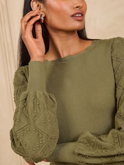 Χακί πράσινο - Love & Roses Slash Neck Scalloped Knitted Mini Dress - Εικόνα 2 από 4