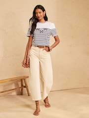 Love & Roses White and Navy Short Sleeve Stripe Bow Top - Image 3 of 5