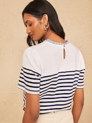 Love & Roses White and Navy Short Sleeve Stripe Bow Top - Image 4 of 5