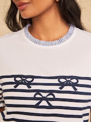 Love & Roses White and Navy Short Sleeve Stripe Bow Top - Image 5 of 5