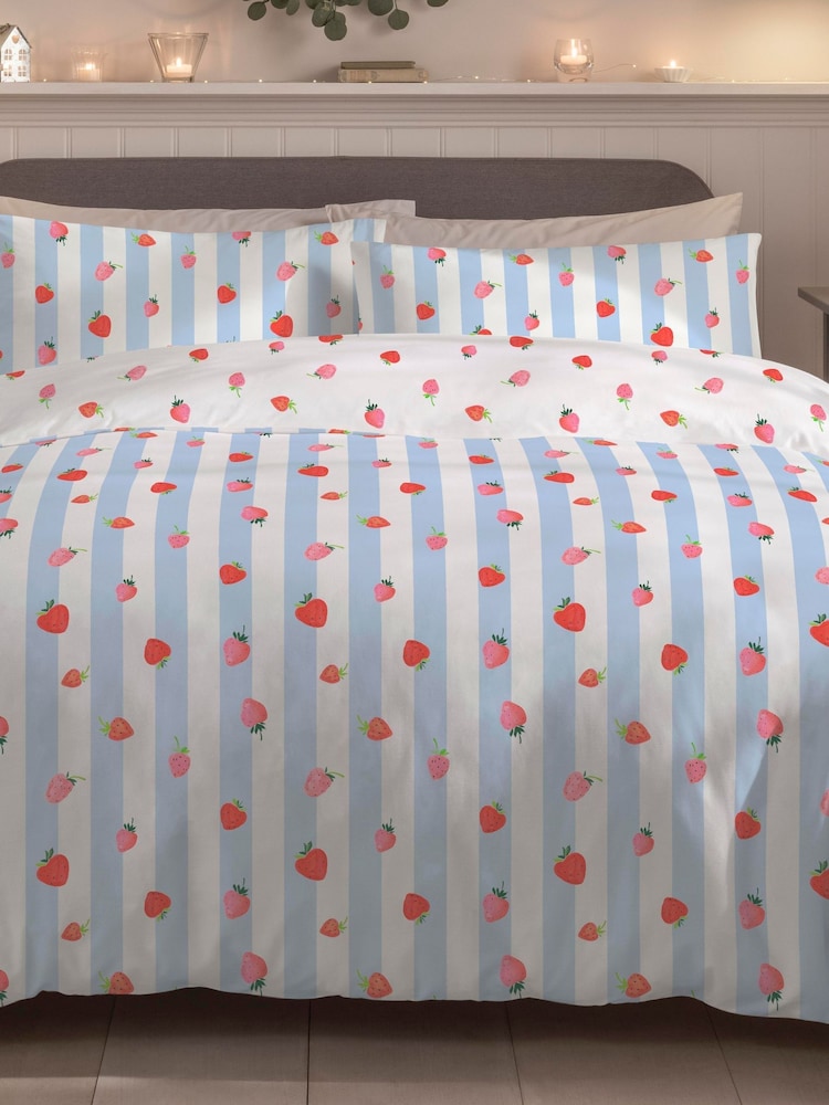 Copenhagen Home Blue Strawberry Stripe Duvet Cover Set - Image 1 of 2