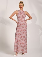 Jolie Moi Red Halter Neck Maxi Dress - Image 1 of 6