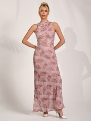 Jolie Moi Red Halter Neck Maxi Dress - Image 4 of 6