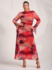 Jolie Moi Long Sleeve Slash Neck Mesh Maxi Dress - Bild 1 von 6