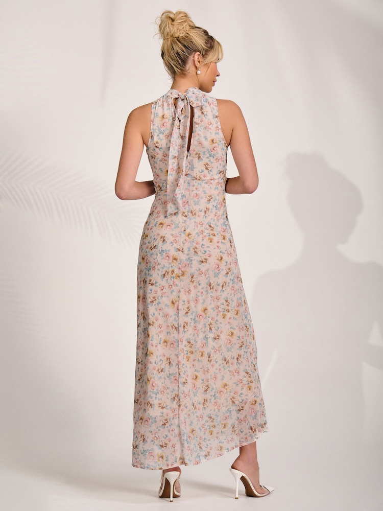 Jolie Moi Natural Chiffon Halterneck Midaxi Dress - Image 2 of 6