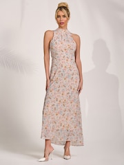 Jolie Moi Natural Chiffon Halterneck Midaxi Dress - Image 5 of 6