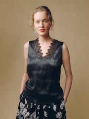 Laura Ashley Black Lace Trim V-Neck Cami Top - Image 1 of 8