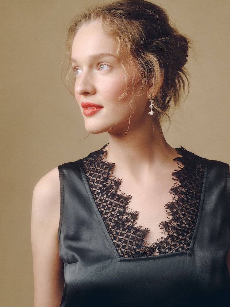 Laura Ashley Black Lace Trim V-Neck Cami Top - Image 2 of 8 Laura Ashley Black Lace Trim V-Neck Cami Top - Image 2 of 8