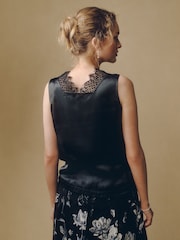 Laura Ashley Black Lace Trim V-Neck Cami Top - Image 3 of 8