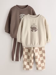 Brown/Cream Crew Neck Joggers Set 4 Piece (3mths-7yrs) - Image 1 of 8