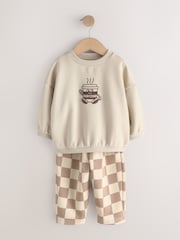 Brown/Cream Crew Neck Joggers Set 4 Piece (3mths-7yrs) - Image 2 of 8