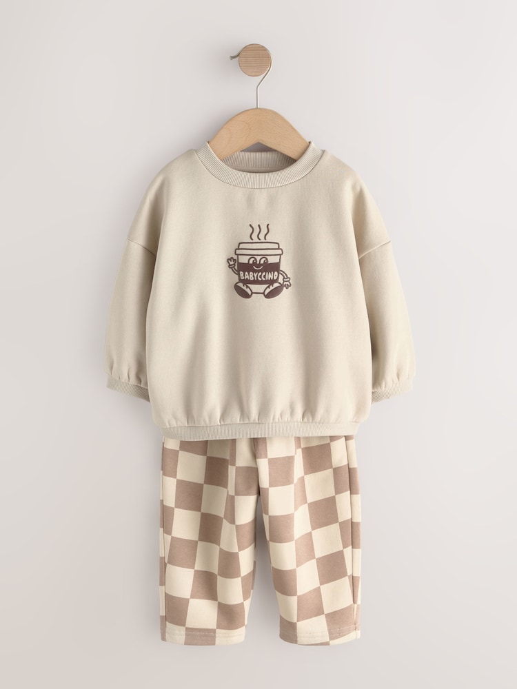 Brown/Cream Crew Neck Joggers Set 4 Piece (3mths-7yrs) - Image 2 of 8 Brown/Cream Crew Neck Joggers Set 4 Piece (3mths-7yrs) - Image 2 of 8