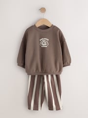 Brown/Cream Crew Neck Joggers Set 4 Piece (3mths-7yrs) - Image 3 of 8