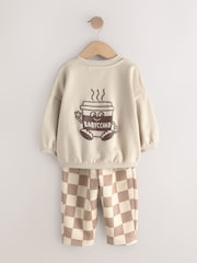 Brown/Cream Crew Neck Joggers Set 4 Piece (3mths-7yrs) - Image 5 of 8