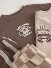 Brown/Cream Crew Neck Joggers Set 4 Piece (3mths-7yrs) - Image 7 of 8