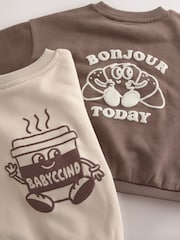 Brown/Cream Crew Neck Joggers Set 4 Piece (3mths-7yrs) - Image 8 of 8