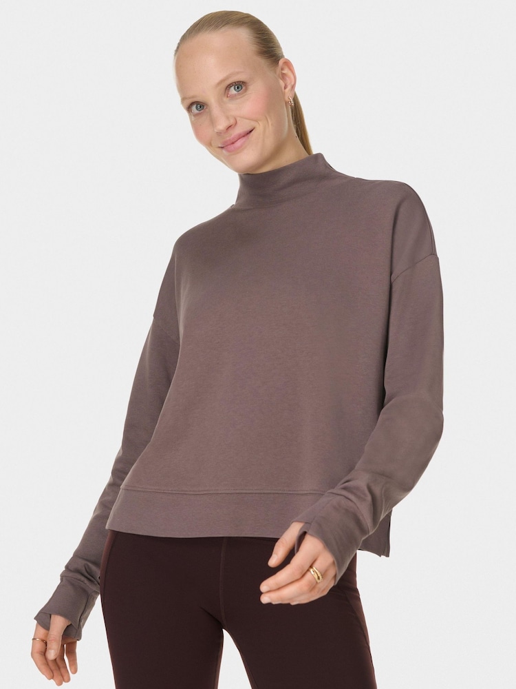 Sweaty Betty Brown After Class Funnel Neck Sweatshirt - Image 1 of 7