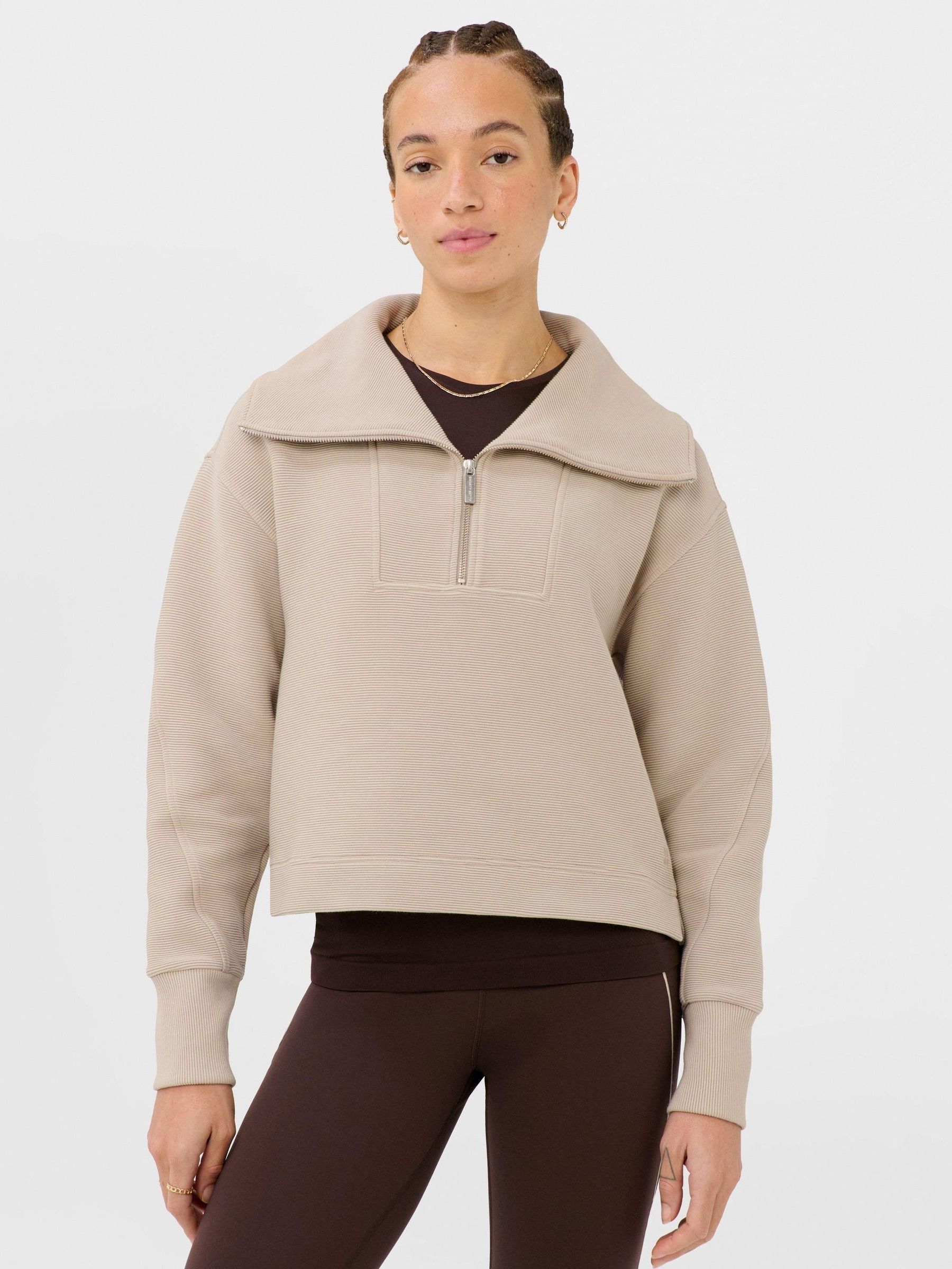 BETTY Buy Sweaty Betty Natural Peaceful Rib Half Zip Cropped Sweat Top