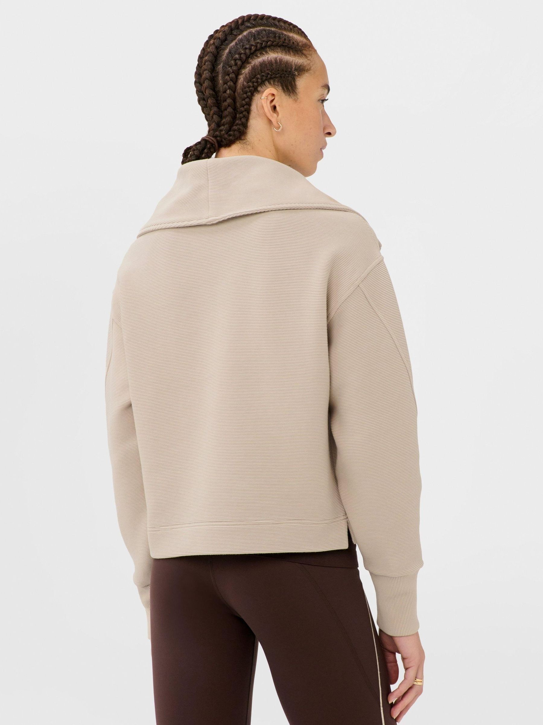 Buy Sweaty Betty Natural Peaceful Rib Half Zip Cropped Sweat Top