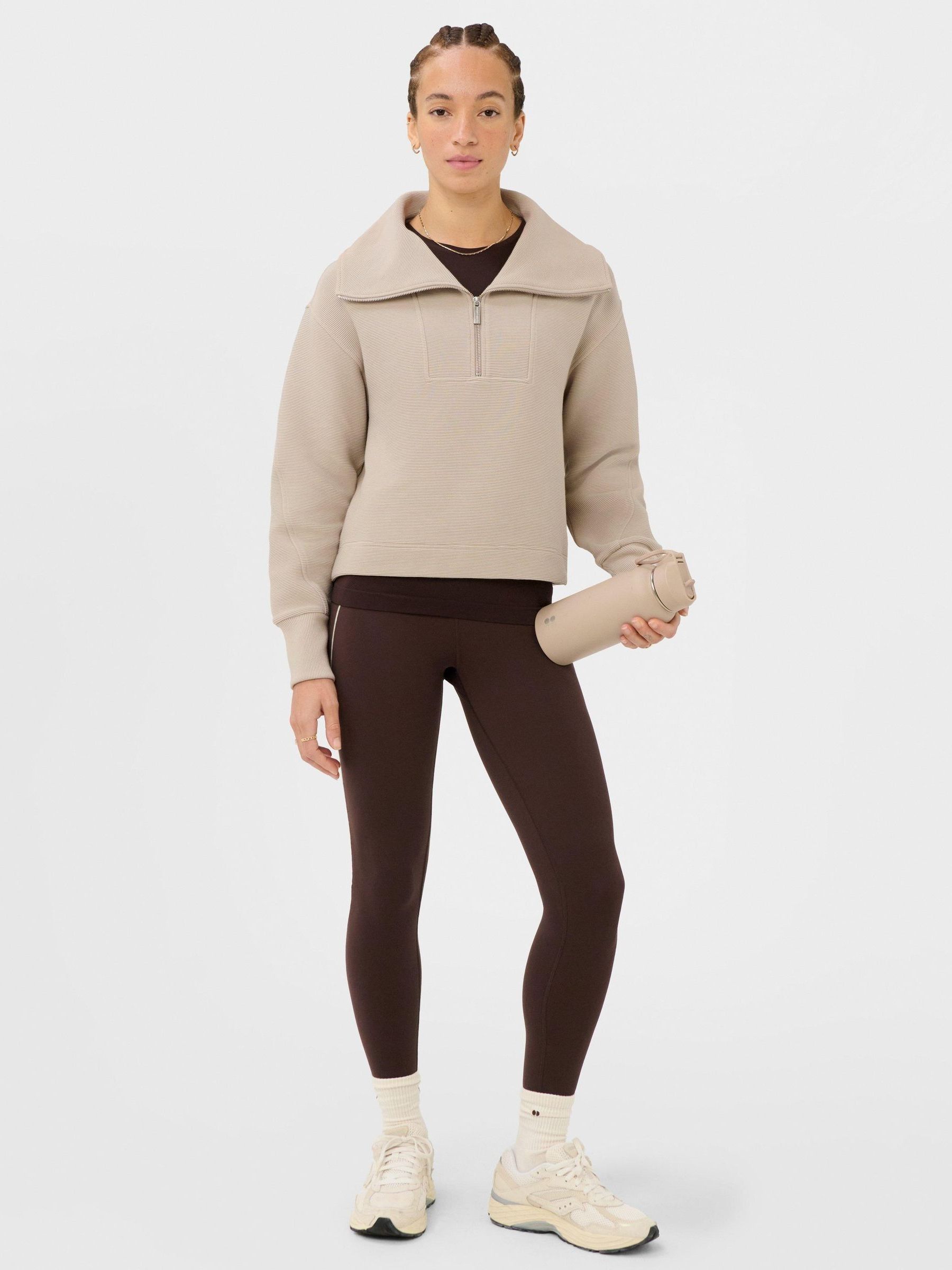 Buy Sweaty Betty Natural Peaceful Rib Half Zip Cropped Sweat Top
