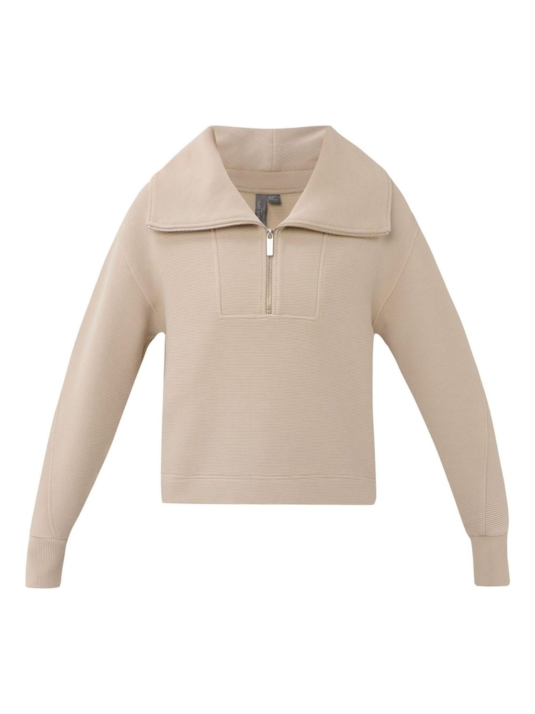 Sweaty Betty – Peaceful – geripptes Half-Zip-Cropped-Sweatshirt - Bild 7 von 7