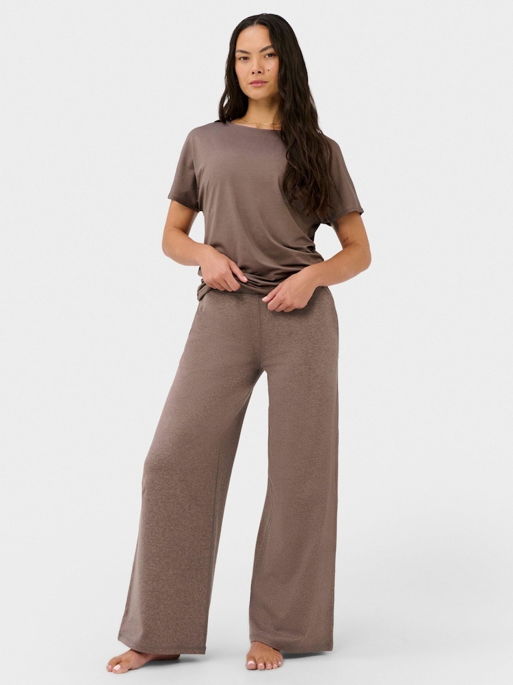 Sweaty Betty Brown Unwind Pleated Wide Leg Trousers - Image 1 of 7 Sweaty Betty Brown Unwind Pleated Wide Leg Trousers - Image 1 of 7