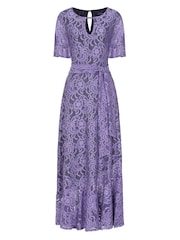 Hot Squash Purple Asymmetric Lace Keyhole Dress - Image 1 of 1