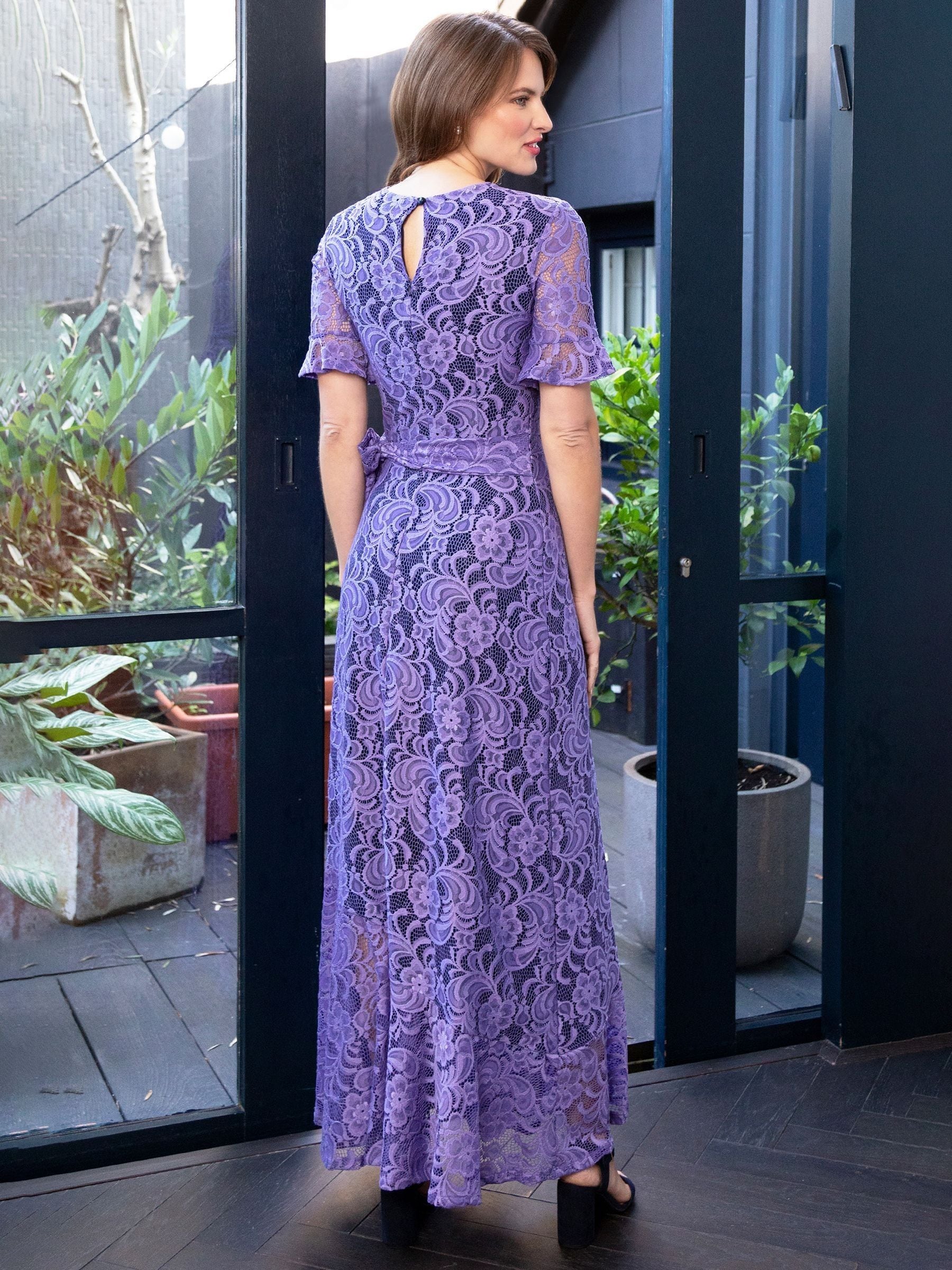 Buy Hot Squash Purple Asymmetric Lace Keyhole Dress from the Next