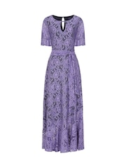 Hot Squash Purple Asymmetric Lace Keyhole Dress - Image 4 of 4