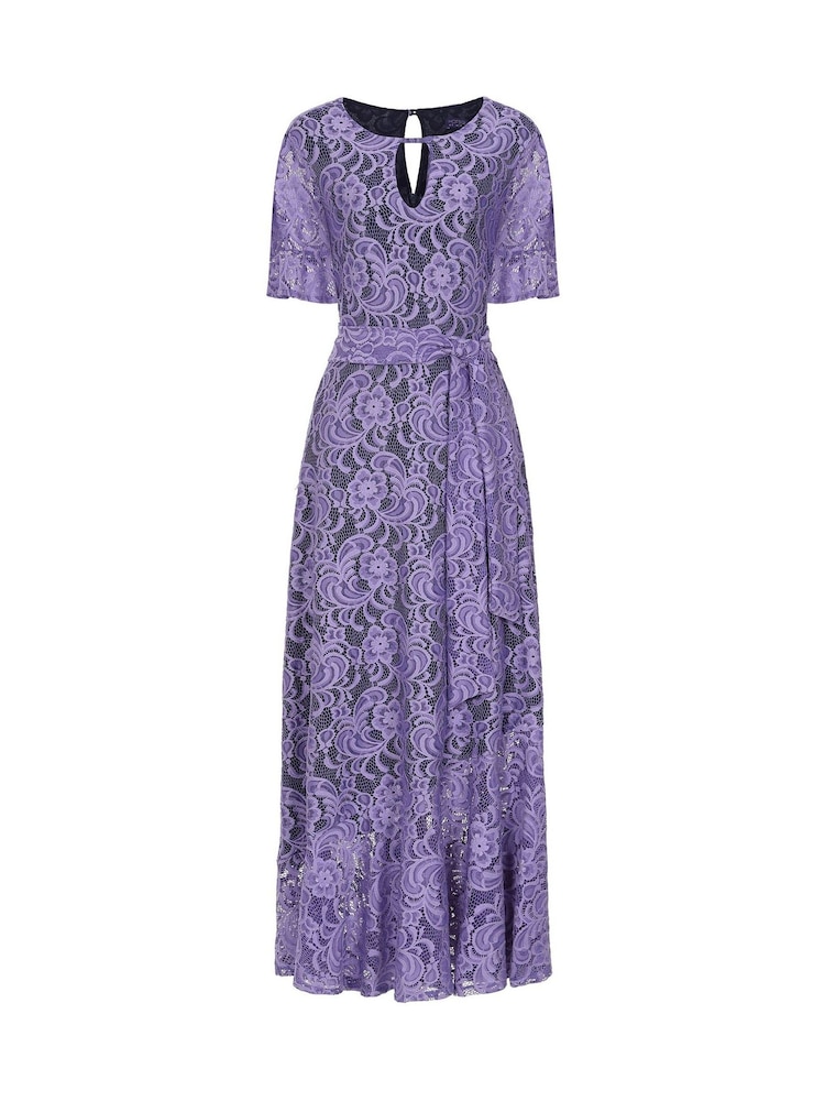 Hot Squash Purple Asymmetric Lace Keyhole Dress - Image 4 of 4
