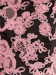 Love & Roses Pink Textured Puffball Tie Shoulder Midi Dress - Image 5 of 5