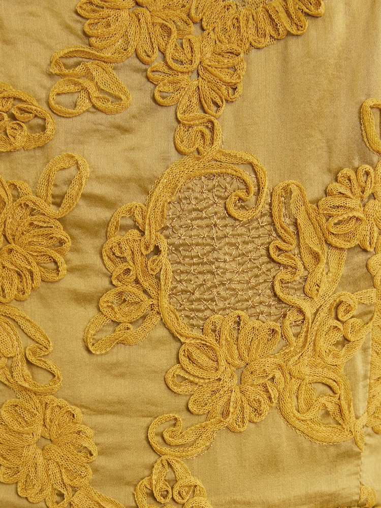 Love & Roses Ochre Yellow Textured Puffball Tie Shoulder Midi Dress - Image 5 of 5 Love & Roses Ochre Yellow Textured Puffball Tie Shoulder Midi Dress - Image 5 of 5
