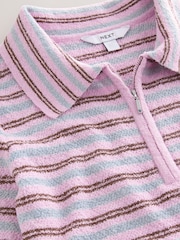 Roz/albastru în dungi - Tricou polo cu mânecă scurtă și fermoar pe un sfert, aspect tricotat - Imaginea 6 din 7