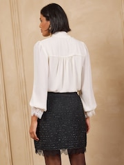 Love & Roses Black Petite Tailored Shimmer Boucle Lace Hem Mini Skirt - Image 3 of 4