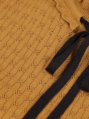 Love & Roses Ochre Yellow Frilled High Neck Tie Detail Long Sleeve Knitted Top - Image 5 of 5