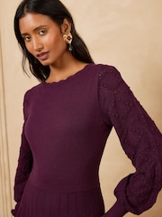 Love & Roses Burgundy Red Petite Boat Neck Scalloped Knitted Mini Dress - Image 3 of 5