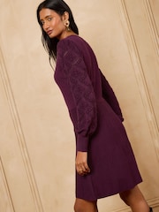 Love & Roses Burgundy Red Petite Boat Neck Scalloped Knitted Mini Dress - Image 4 of 5