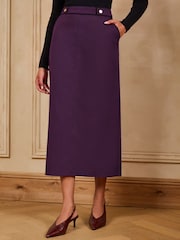 Love & Roses Burgundy Red Tailored Contrast Tipping Pencil Skirt - Image 1 of 4