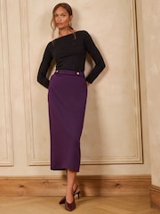 Love & Roses Burgundy Red Tailored Contrast Tipping Pencil Skirt - Image 3 of 4