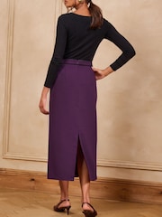 Love & Roses Burgundy Red Tailored Contrast Tipping Pencil Skirt - Image 4 of 4