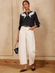 Love & Roses Monochrome Lace Detail Crew Neck Knitted Cardigan - Image 3 of 4