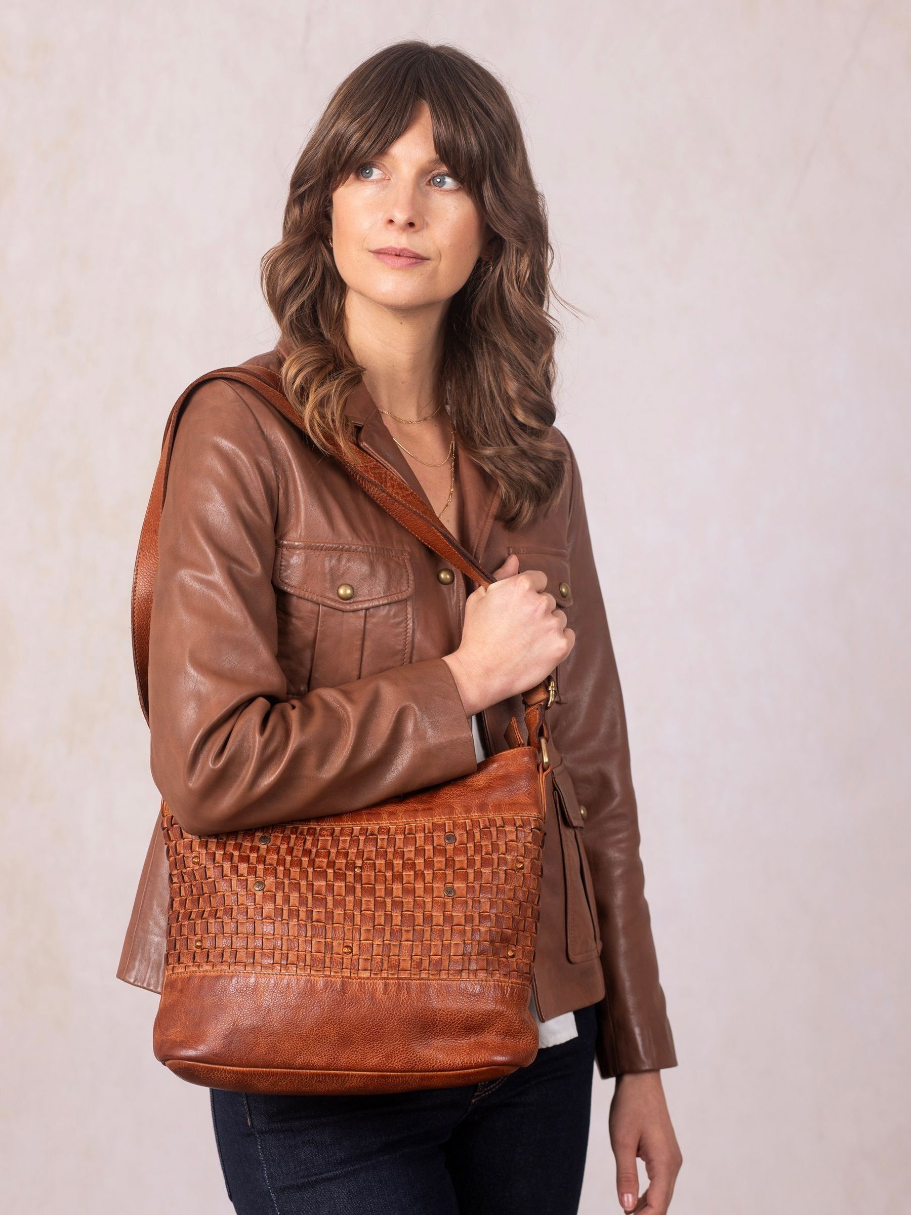 Buy Lakeland Leather Brown Storrs Woven Cross-Body Bag from the