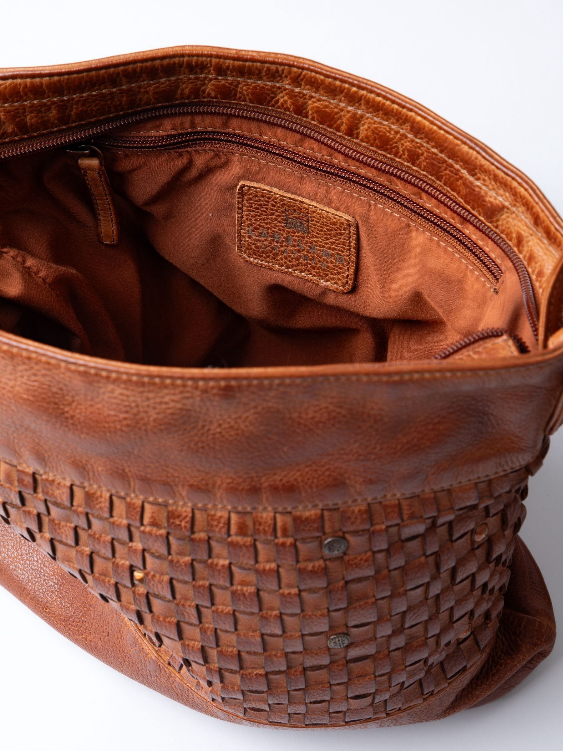 Buy Lakeland Leather Brown Storrs Woven Cross-Body Bag from the