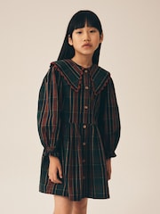 Qırmızı - Collar Tartan Dress (3-16yrs) - 9şəkildən 1 şəkil