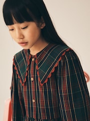 Qırmızı - Collar Tartan Dress (3-16yrs) - 9şəkildən 4 şəkil