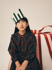 Qırmızı - Collar Tartan Dress (3-16yrs) - 9şəkildən 5 şəkil