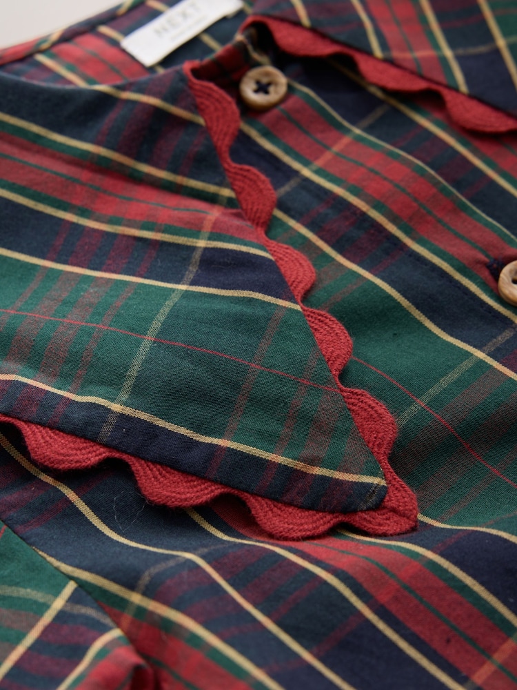 Qırmızı - Collar Tartan Dress (3-16yrs) - 9şəkildən 9 şəkil